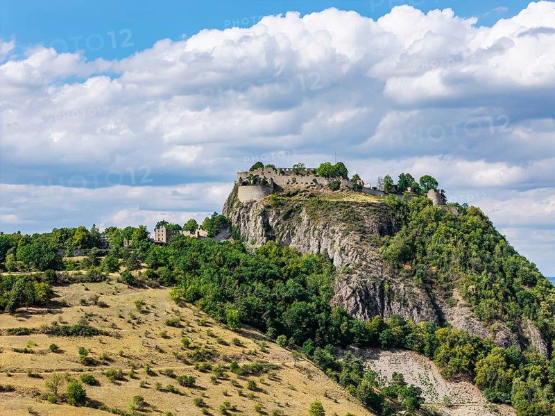The Hohentwiel is the local mountain of the town of Singen in the Hegau region, near Lake Constance. The 696-metre-high mountain is home to the ruins of a fortress. Singen (Hohentwiel), Baden-Württemberg, Germany