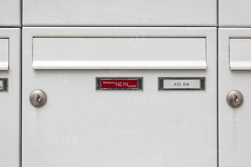 Headquarters of the AfD Baden-Württemberg, Alternative for Germany. Party mailbox in Zettachring 12 A in Stuttgart, Baden-Württemberg, Germany