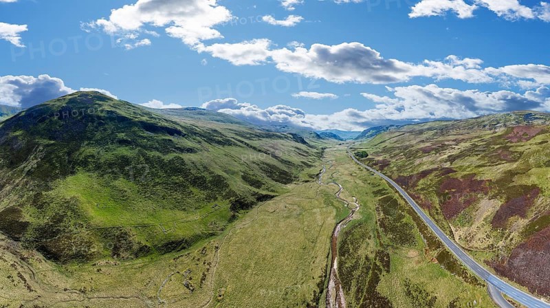 Panoramic aerial view of the highland landscape in the Cairn Gorm National Park, Aviemore, Scotland, UK