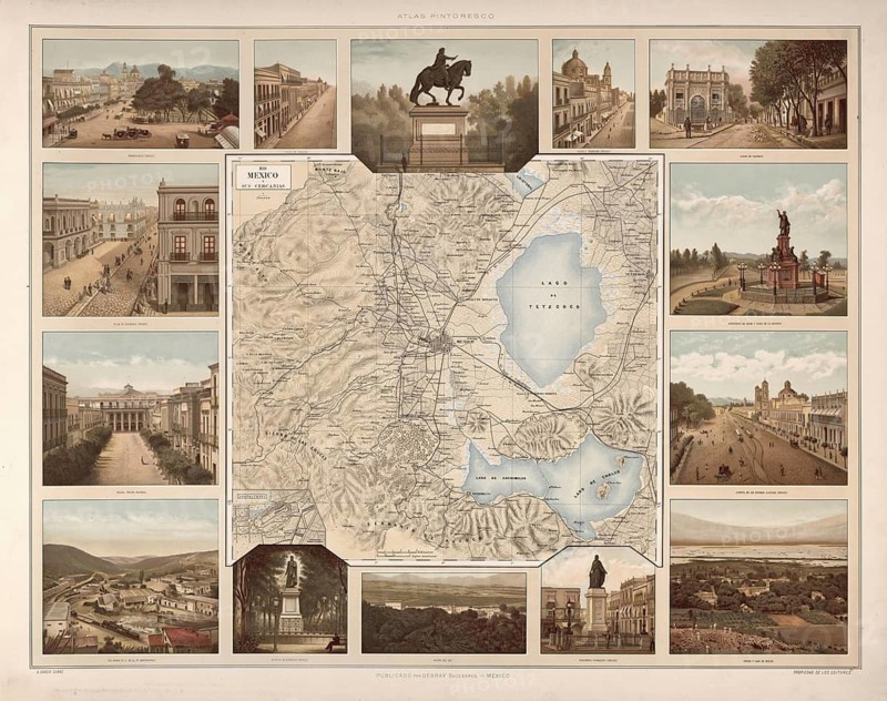 Map and localities, Mexico, around 1900, illustration, reproduction from a 19th century model. School picture, mural, authentic, file restored for optimal use, exact date of original unknown, historical