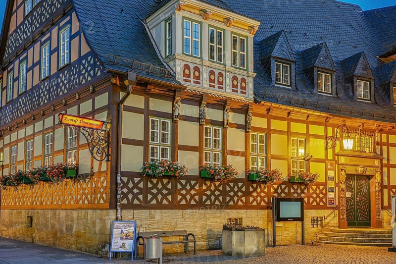 Tourist information on the market square illuminates Wernigerode Harz Germany