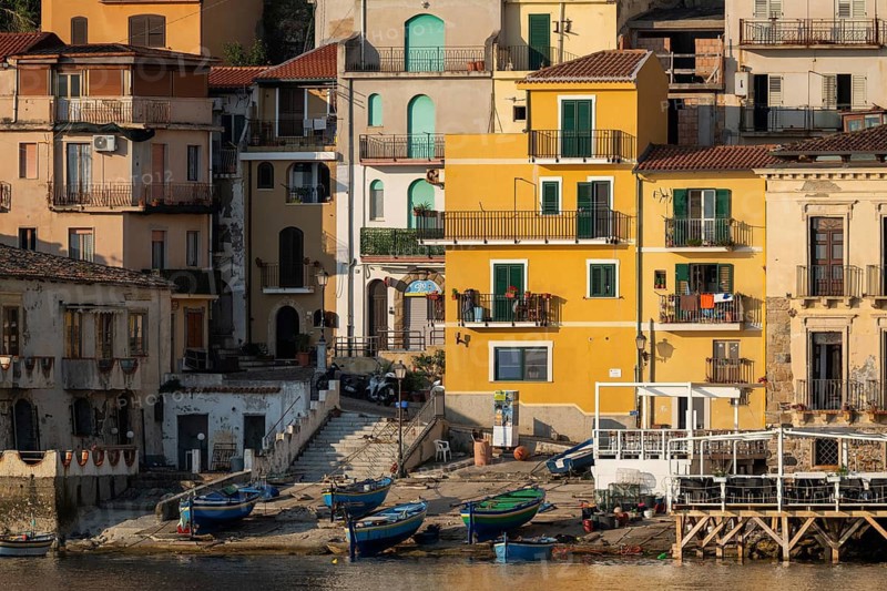 Houses and fishing boats, Scilla, on the Strait of Messina, Calabria, Italy