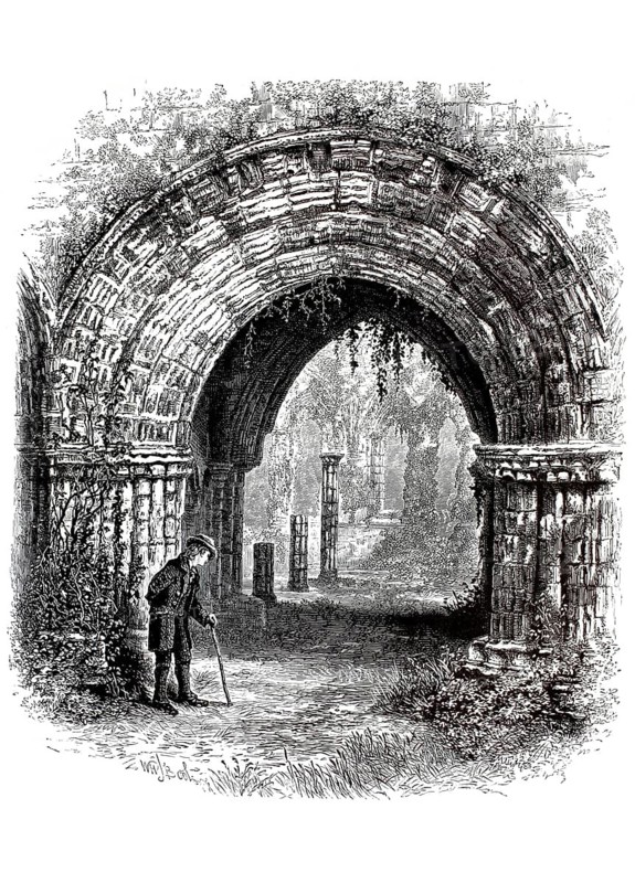 Furness Abbey, St. Mary of Furness, a former Cistercian abbey in England. The ruins of the monastery are located on the outskirts of the town of Barrow-in-Furness in today's county of Cumbria, England, illustration, reproduction from a 19th-century model. Authentic, file restored for optimal use, exact date of submission unknown, historical