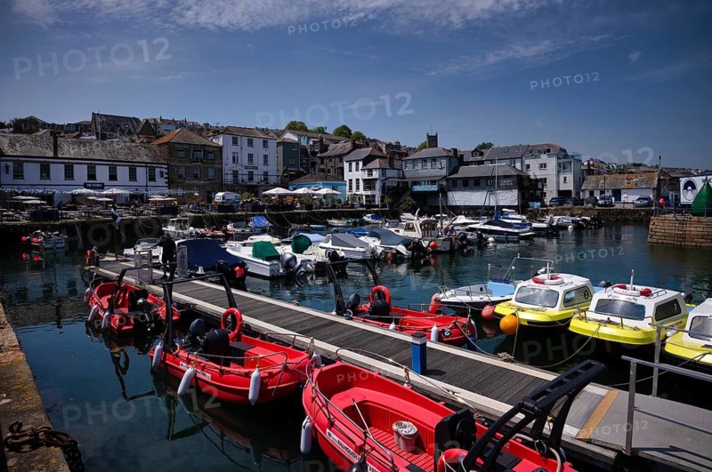 Coloured boats, ships moored in harbour, Falmouth, Cornwall, England, Great Britain, Great Britain