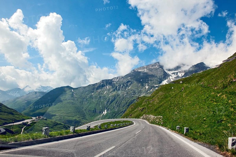 View from moving car on hairpin bend on Grossglockner High Alpine Road, Heiligenblut, Carinthia, Austria
