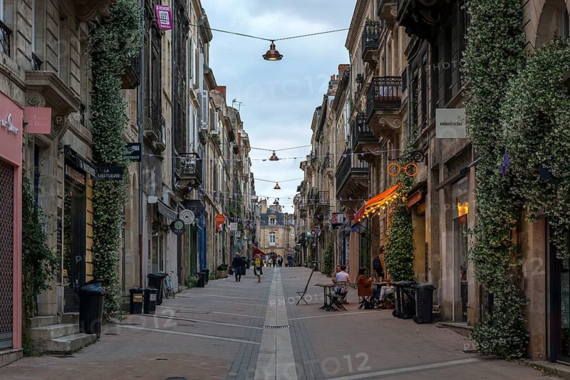 Evening on a street in the old town of Bordeaux, Gironde, France