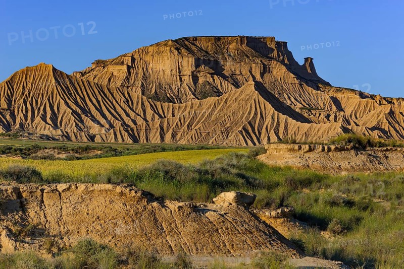 El Rallón in the Bardena Blanca section, Bardenas Reales Natural Park, Navarra, Spain