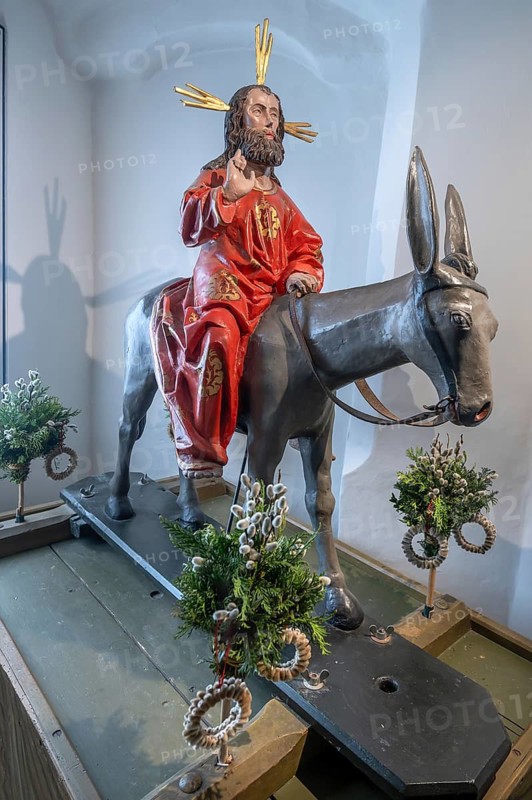 Palmesel from 1500, church museum of the parish church of St. Dreifaltigkeit, Kösslarn, Marktplatz 35, Lower Bavaria, Germany