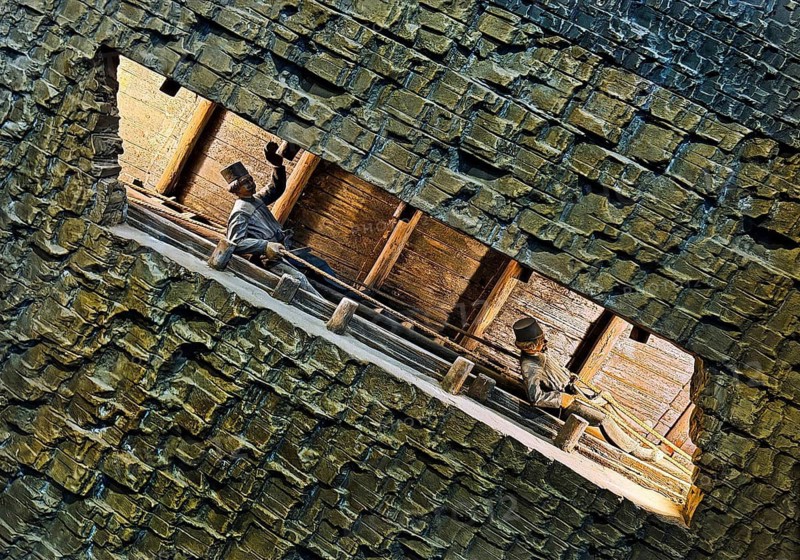Model entrance from the slide in the permanent exhibition at the German Mining Museum, Bochum, Ruhr area, North Rhine-Westphalia, Germany