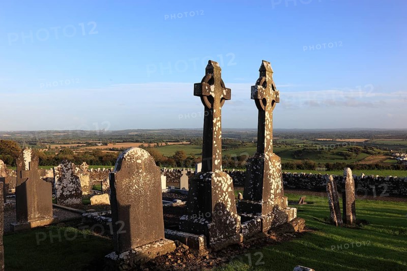 Cemetery and ruins of the monastery church on the Hill of Slane, Leinster province, Ireland