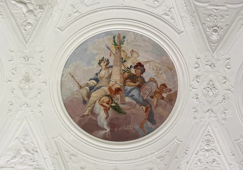 View of the ceiling with paintings and stucco, Kaisersaal designed as a sala terrana, historic rooms, city palace, baroque quarter, Fulda, East Hesse, Hesse, Germany