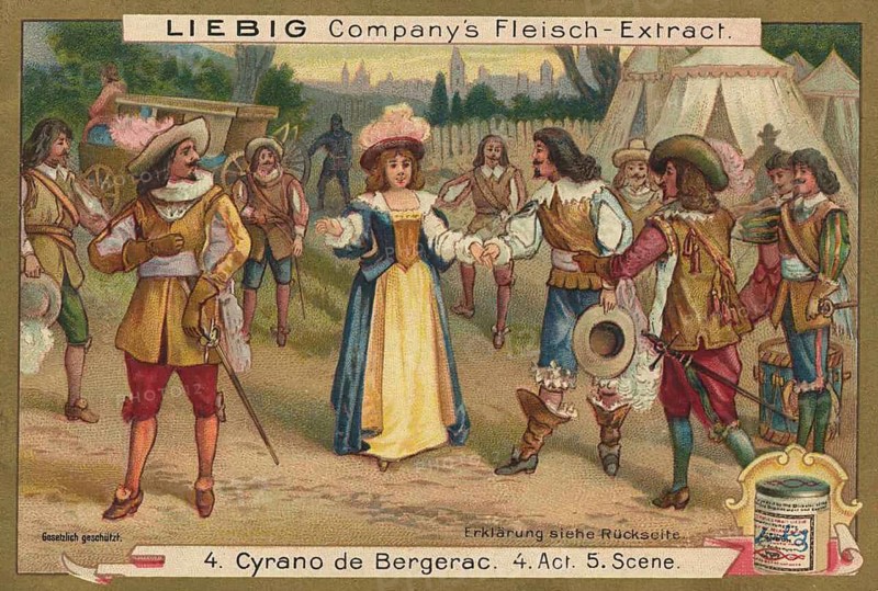 Cyrano de Bergerac picture series, arrival of Roxane at the military camp, favorite picture, digitally restored reproduction of a collector's painting from around 1900, exact date unknown