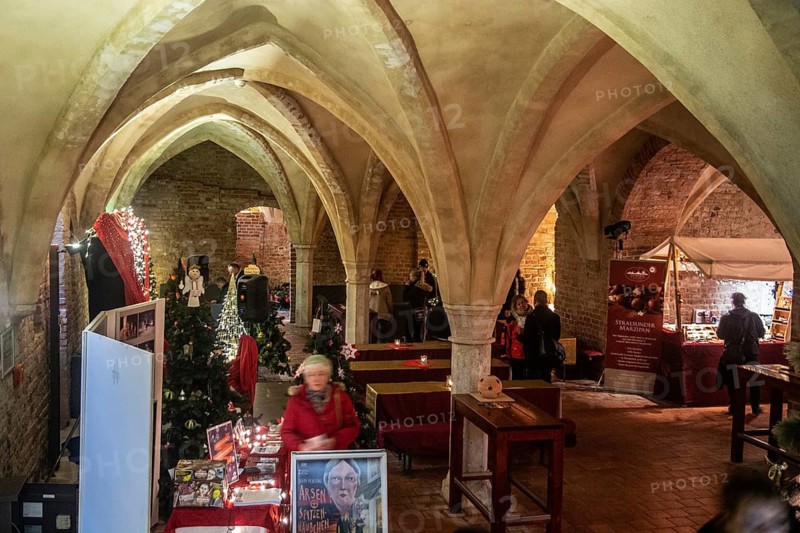 Christmas market in the basement vaults of the town hall in Stralsund, Mecklenburg-Vorpommern, Germany