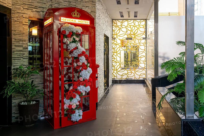 Hotel Gevora decorated telephone box, Dubai, United Arab Emirates, UAE