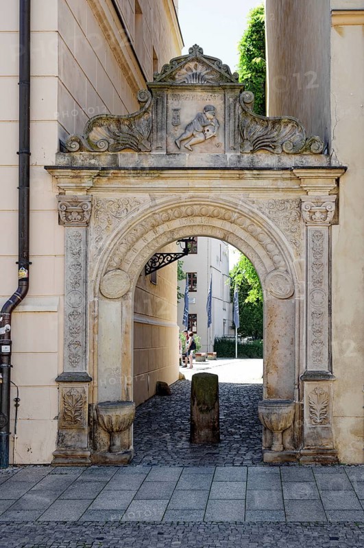 Entrance portal, Leucorea is the Wittenberg university location of Martin Luther University Halle-Wittenberg, Luther city Wittenberg, Saxony-Anhalt, Germany