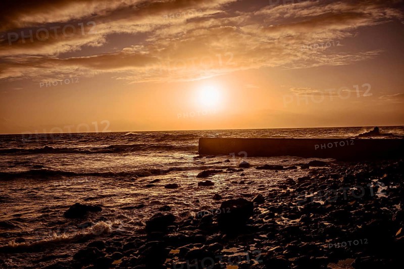 The Atlantic Ocean at sunset on the coast of Alojera, La Gomera, Spain