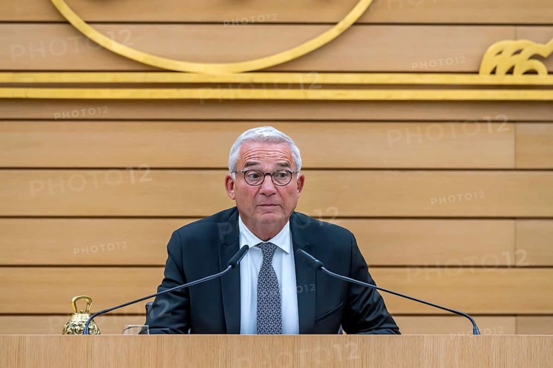 Thomas Strobl, CDU, new president of the state parliament. Portrait in front of the national coat of arms in the plenary hall. Constituent session of the 18th state parliament of Baden-Württemberg. Stuttgart, Baden-Württemberg, Germany