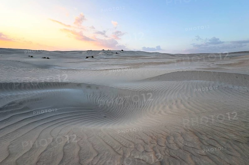 Sunset, white sand dunes in the Khaluf desert, Oman