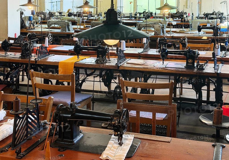 Museum laundry factory, sewing room, industrial sewing machines and knitting machines come almost exclusively from Bielefeld production, Germany