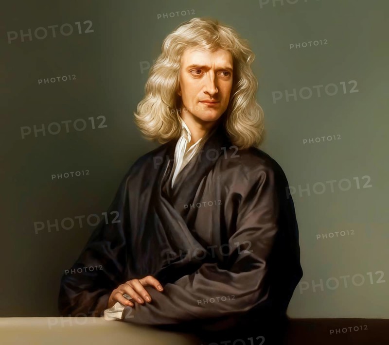 Sir Isaac Newton, 1642-1726, English physicist and mathematician, digitally edited based on a historical illustration by Godfrey Kneller, 1689