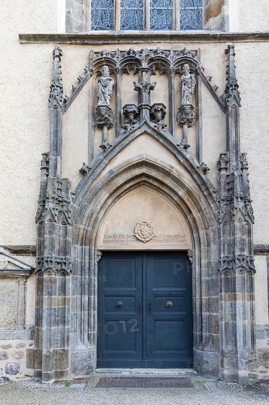 Portal of the City Church with Luther Rose, Luther city Wittenberg, Saxony-Anhalt, Germany