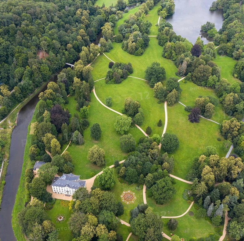 Germany, Greizer Park, Sommerpalais Greiz, Thuringia, Thuringia, aerial view, cultivated landscape, cultural landscape, landscape, landscape, aerial view, Vogtland
