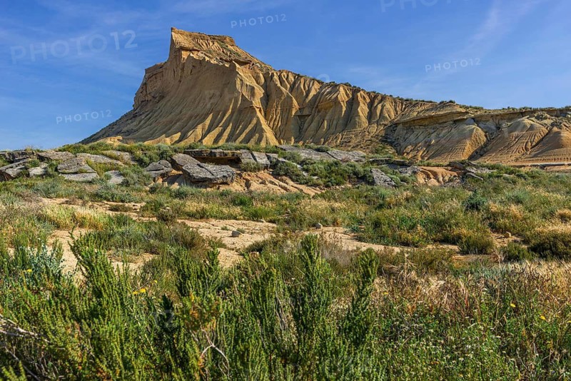 Bizarre rock formation in Bardenas Reales nature park Park, Navarra, Spain