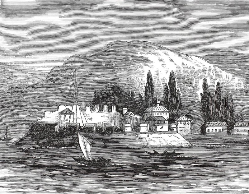 Karibjeh, Ottoman military system, artillery position or ski jump, which was often built from earthen walls and fasines, 1870, European coast, Turkey, Ottoman Empire, illustration, reproduction of a model from the 19th century. Authentic, file restored for optimal use, exact date of submission unknown, historical