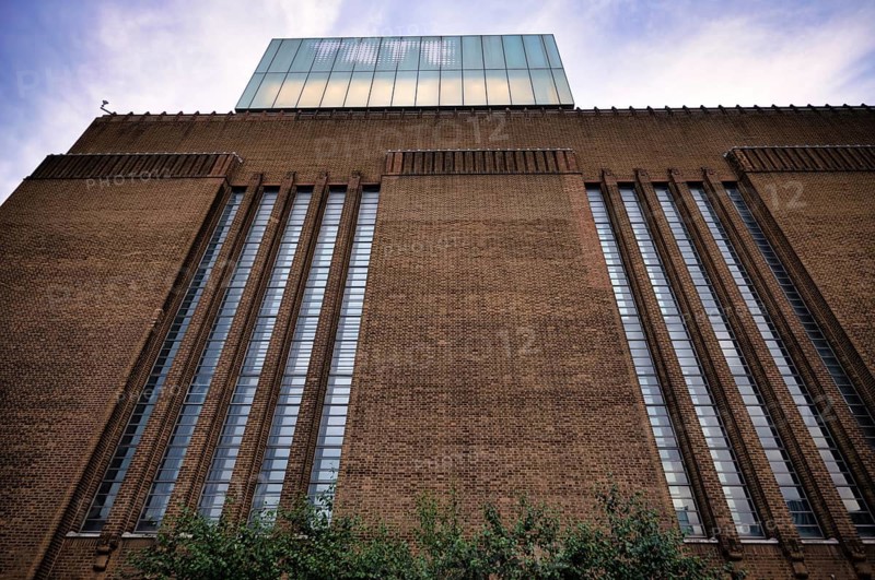 Façade of the Tate Gallery of Modern Art, former combined heat and power plant, Bankside, Southwark, London, England, Great Britain