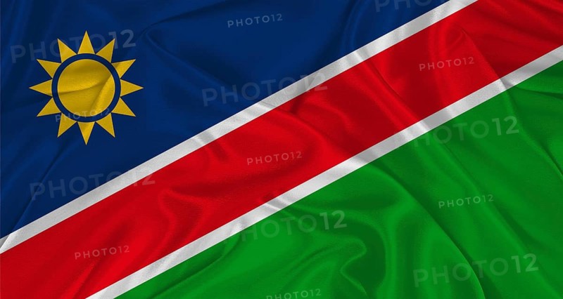 Namibian flag with fabric texture. Realistic flag of Namibia waving, National flag