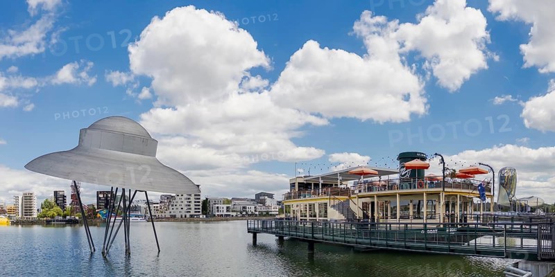 The artwork Spaceship on the banks of the Garonne in Bacalan, Bordeaux, Gironde, France