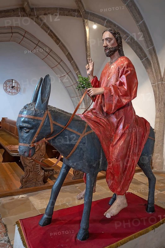 Palmesel around 1500, in the church of the Assumption of Mary, late Gothic hall church, 15th century, Erlach district of Simbach am Inn, Lower Bavaria, Germany