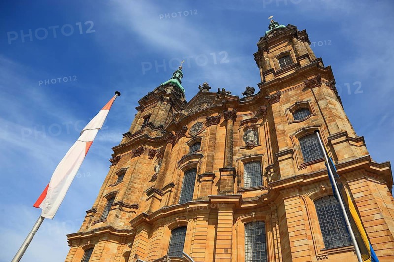 Vierzehnheiligen Basilica, Bad Staffelstein, Lichtenfels district, Upper Franconia, Bavaria, Germany. The church, built according to plans by Balthasar Neumann, is dedicated to the fourteen emergency workers
