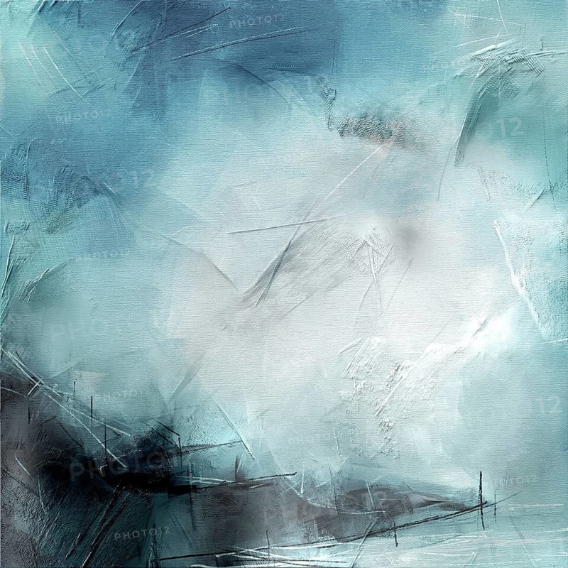 Calm blue abstract digital oil painting evoking water and bright sky light. Ocean theme background with canvas texture
