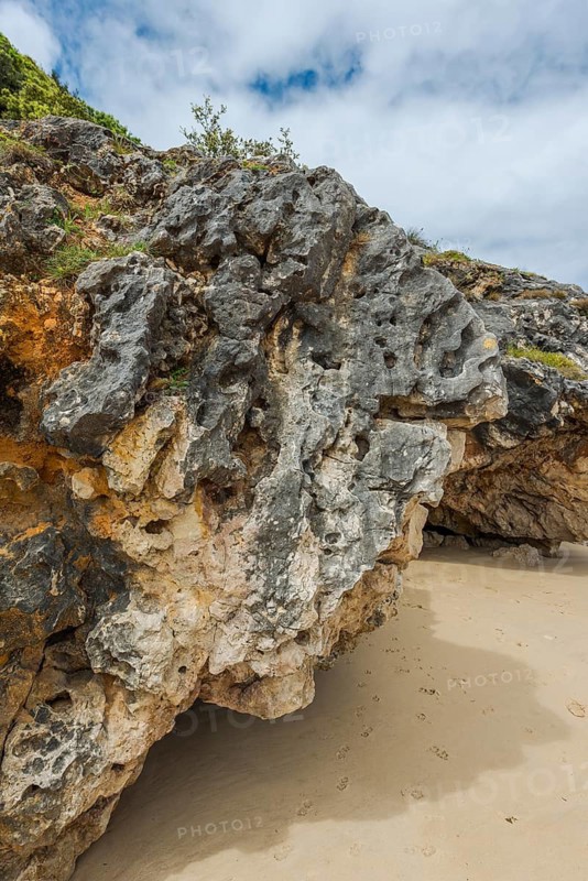 Rocks at Playa de Berria in Santona, surfing beach in Cantabria, Spain