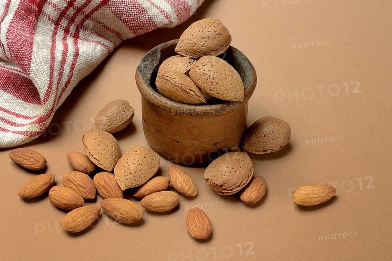 Almond, almond kernels and unopened stone kernels