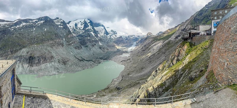 View from Franz-Josefs-Höhe of glacial lake in the middle of the Pasterze glacier, Heiligenblut, Carinthia, Austria