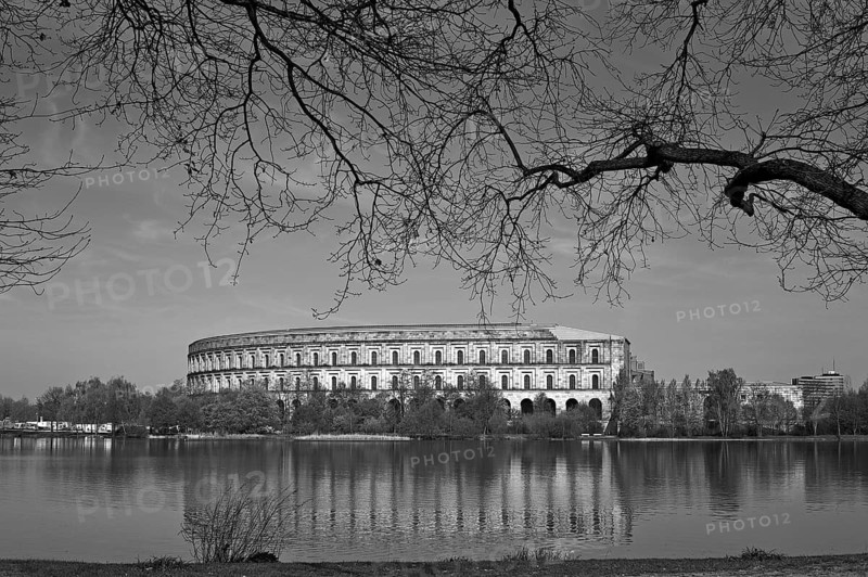General view of the former incomplete Congress Hall of the NSDAP 1933-1945, front the Dutzenteich, documentation center, Reichsparteitagsgelände, Bayernstraße 110, Nuremberg, Middle Franconia, Bavaria, Germany