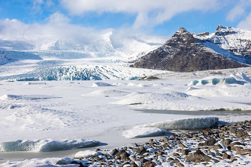 Glacier, glacier ice, glacier lagoon, glacial lake, snow, winter, Fjallsárlón, Breiðamerkurjökull, Vatnajökull region, Iceland, Scandinavia