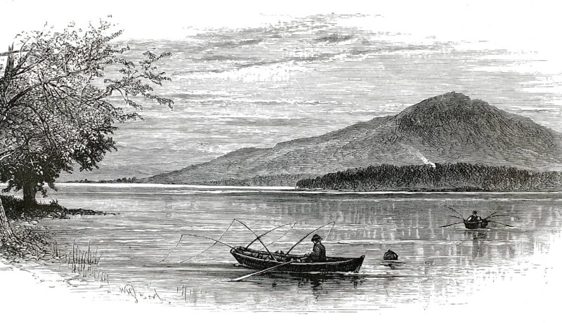 19th century illustration showing anglers on Lake Windermere in the English Lake District, England, authentic, high-resolution reproduction from a 19th century original, exact date of depiction unknown, historical