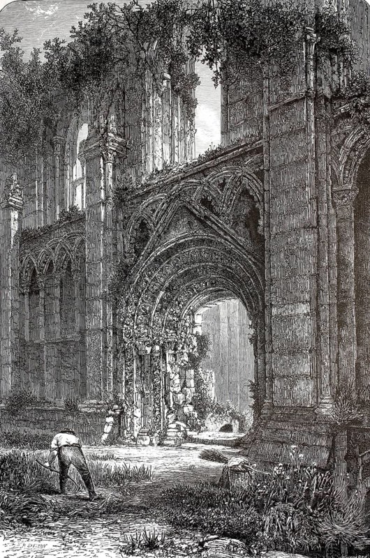 Saint Joseph's Chapel, Glastonbury Abbey in Somerset, England, illustration, reproduction from a 19th-century model. Authentic, file restored for optimal use, exact date of submission unknown, historical