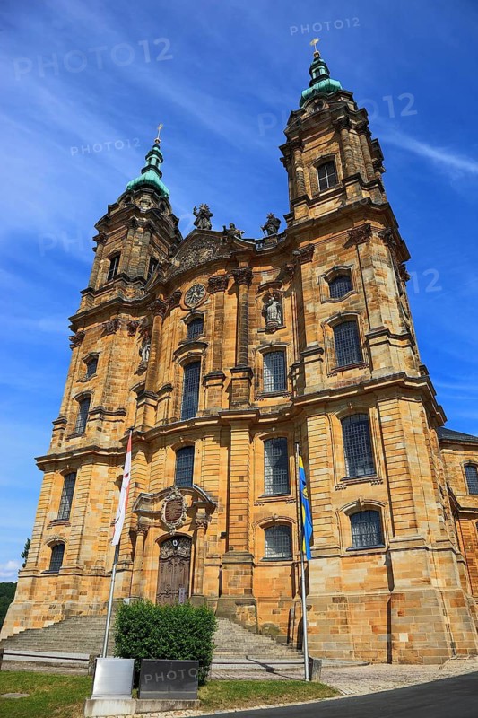 Vierzehnheiligen Basilica, Bad Staffelstein, Lichtenfels district, Upper Franconia, Bavaria, Germany. The church, built according to plans by Balthasar Neumann, is dedicated to the fourteen emergency workers