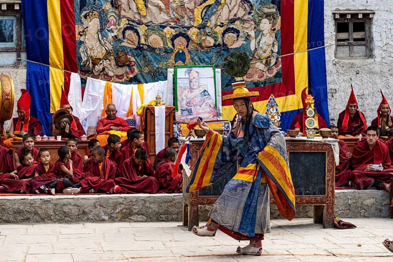 Buddhist monks dance to Tji festival, Lo Manthang, Mustang, Upper Mustang, former kingdom, Nepal