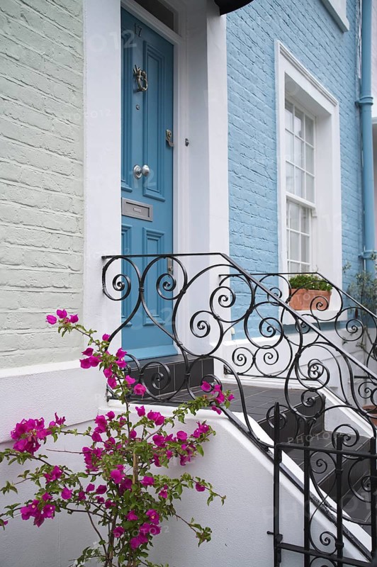 Front door, blue, pastel, Notting Hill, Kensington, London, England, Great Britain, Great Britain