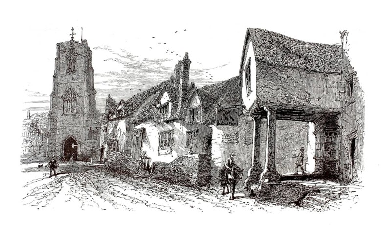 West gate, gatehouse, in Warwick, in the English county of Warwickshire in the United Kingdom, England, illustration, reproduction from a 19th century model. Authentic, file restored for optimal use, exact date of submission unknown, historical