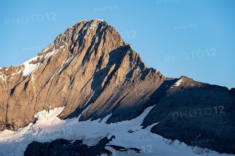 Impressive high-alpine landscape, Eiger mountain peak with alpine glow at sunrise, Bernese Alps, Bernese Oberland, Switzerland