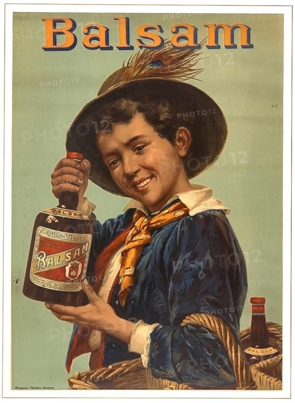 Advertising poster, beverage advertisement, advertising poster for an alcoholic beverage balm around 1910, authentic reproduction of a historical advertising poster, advertising sign, in high resolution