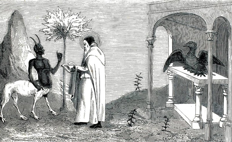 Phoenix on the altar of Heliopolis. In this context, the scene on the left shows the clash of ancient, pagan wisdom and divine revelation. The sage, often interpreted as an ancient philosopher or scholar, reads in his books, while the centaur as a symbol of untamed nature and the ancient world points to the cosmic wonder of the renewing phoenix, authentic, high-resolution reproduction from a 19th century original, exact date of presentation unknown, historical