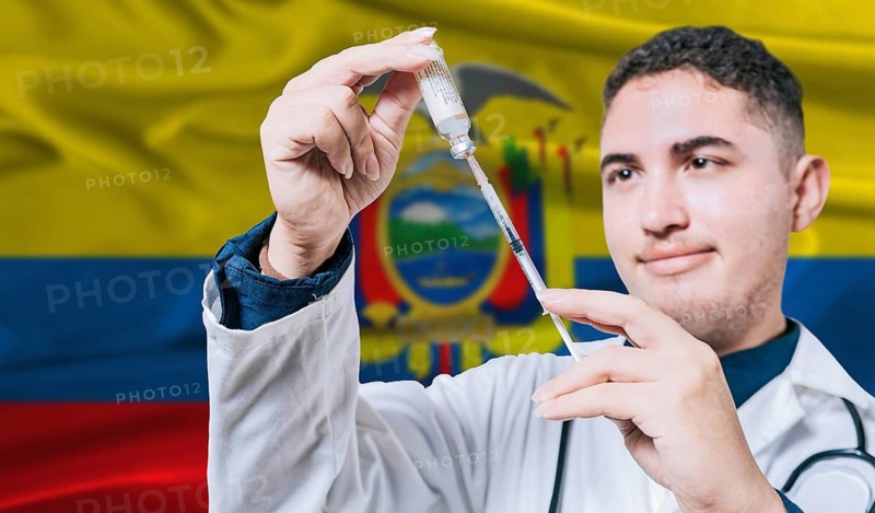Ecuadorian national healthcare concept. Hand of doctor holding stethoscope, Ecuador healthcare system