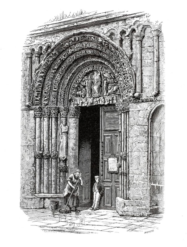 West portal of Rochester Cathedral, Cathedral Church of Christ and the Blessed Virgin Mary, Cathedral of Christ and the Blessed Virgin Mary, County Kent, England, illustration, reproduction from a 19th-century model. Authentic, file restored for optimal use, exact date of submission unknown, historical
